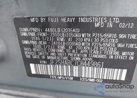 2012 Subaru Forester 2.5X из США, поврежденный, VIN JF2SHABC7CH449861